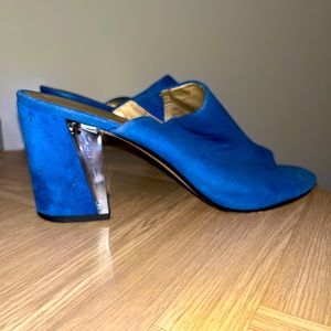 Royal blue suede acrylic heels